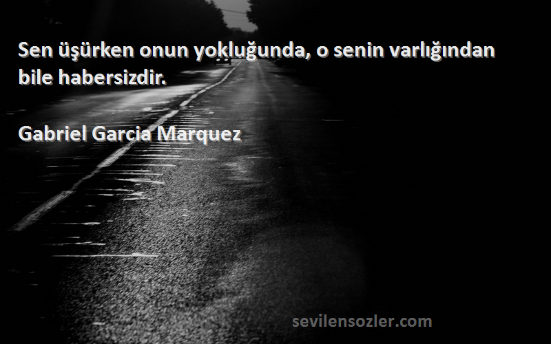 Gabriel Garcia Marquez Sözleri 
Sen üşürken onun yokluğunda, o senin varlığından bile habersizdir.