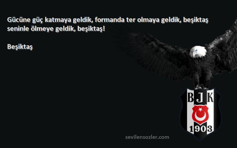 Beşiktaş Sözleri 
Gücüne güç katmaya geldik, formanda ter olmaya geldik, beşiktaş seninle ölmeye geldik, beşiktaş!