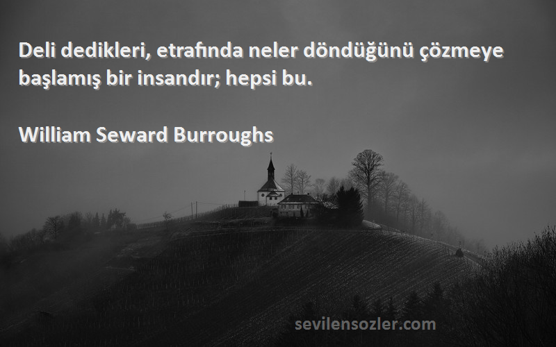 William Seward Burroughs Sözleri 
Deli dedikleri, etrafında neler döndüğünü çözmeye başlamış bir insandır; hepsi bu.
