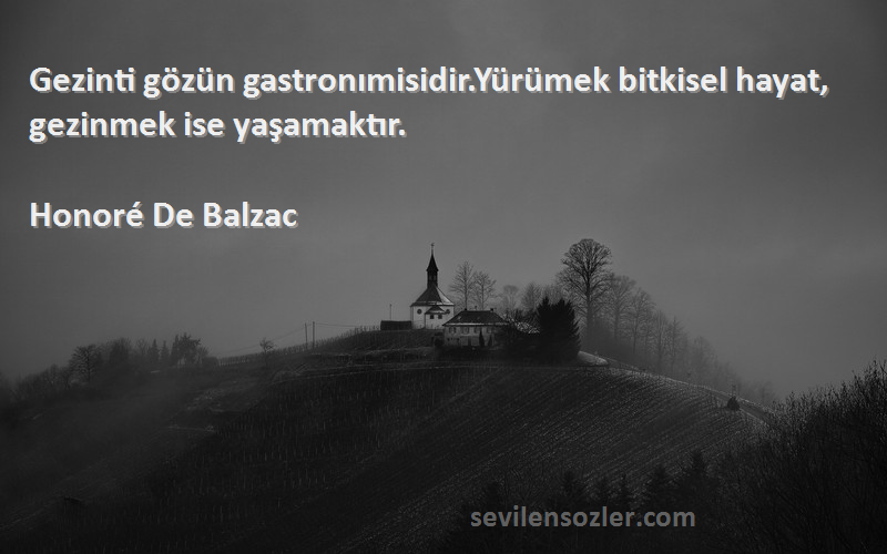 Honoré De Balzac Sözleri 
Gezinti gözün gastronımisidir.Yürümek bitkisel hayat, gezinmek ise yaşamaktır.
