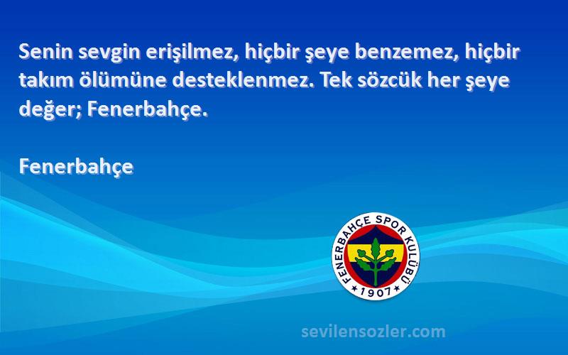 Fenerbahçe Sözleri 
Senin sevgin erişilmez, hiçbir şeye benzemez, hiçbir takım ölümüne desteklenmez. Tek sözcük her şeye değer; Fenerbahçe.
