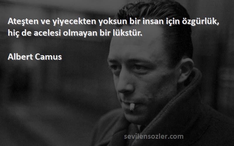 Albert Camus Sözleri 
Ateşten ve yiyecekten yoksun bir insan için özgürlük, hiç de acelesi olmayan bir lükstür.