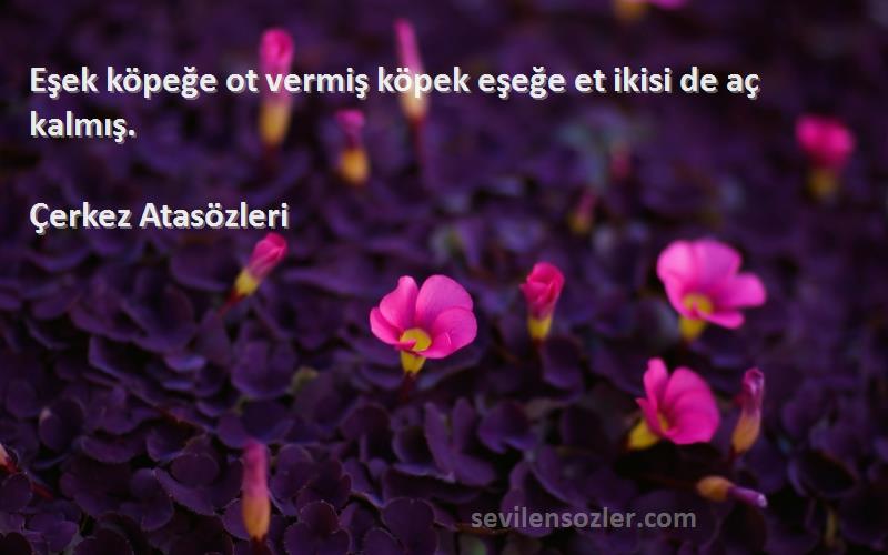 Çerkez Atasözleri - Eşek köpeğe ot vermiş köpek eşeğe et ikisi de aç kalmış.