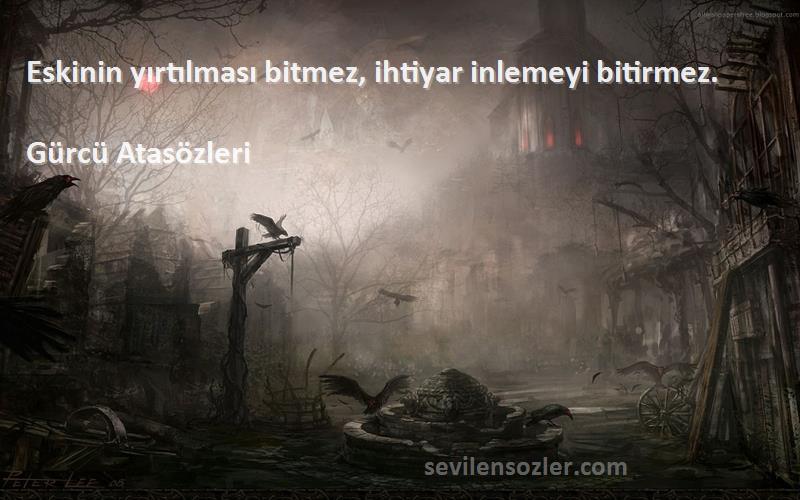 Gürcü Atasözleri Sözleri 
Eskinin yırtılması bitmez, ihtiyar inlemeyi bitirmez.