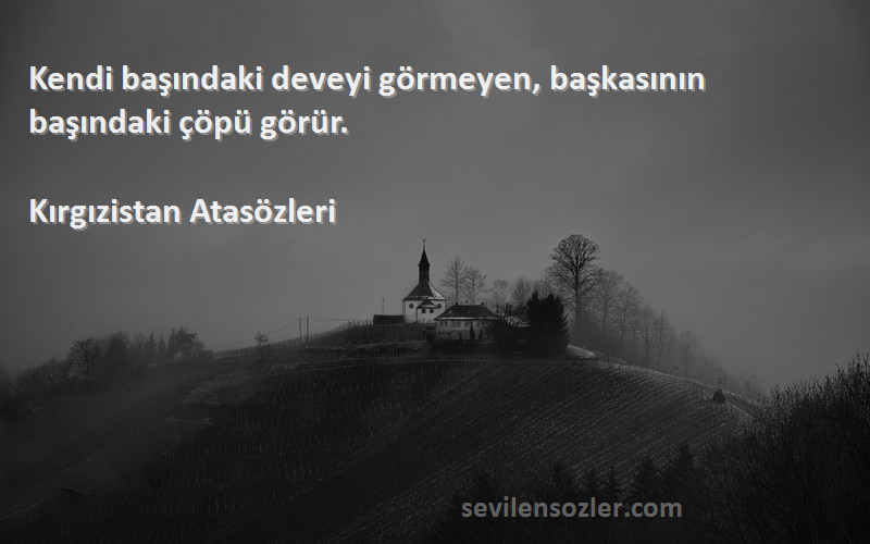 Kırgızistan Atasözleri - Kendi başındaki deveyi görmeyen, başkasının başındaki çöpü görür.