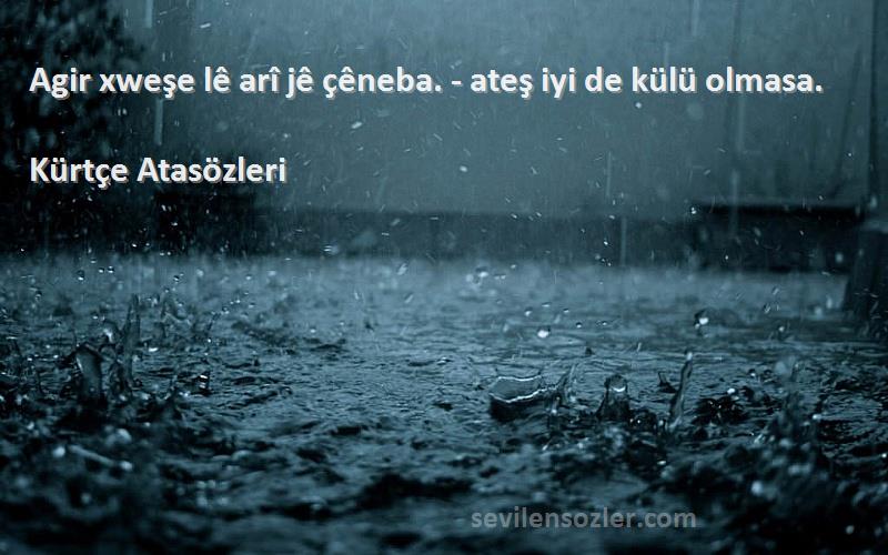 Kürtçe Atasözleri Sözleri 
Agir xweşe lê arî jê çêneba. - ateş iyi de külü olmasa.