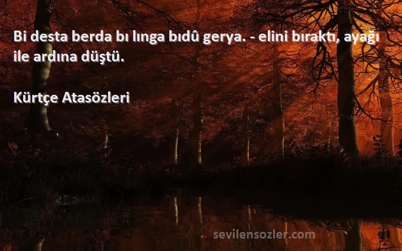 Kürtçe Atasözleri - Bi desta berda bı lınga bıdû gerya. - elini bıraktı, ayağı ile ardına düştü.