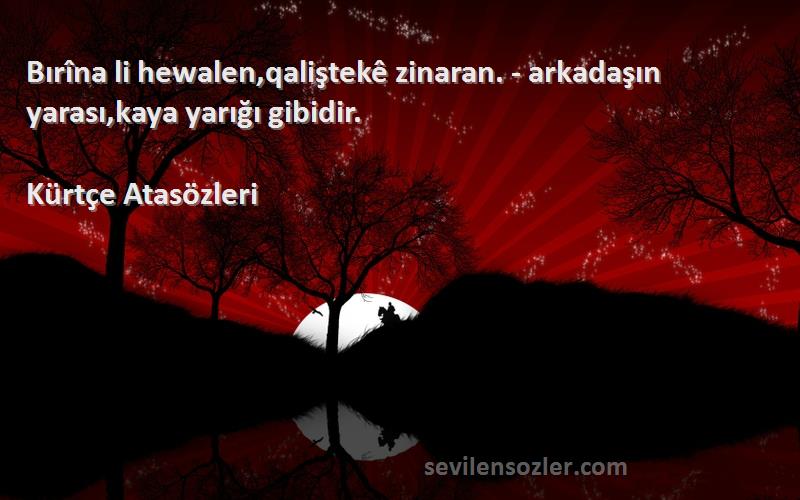 Kürtçe Atasözleri - Bırîna li hewalen,qaliştekê zinaran. - arkadaşın yarası,kaya yarığı gibidir.