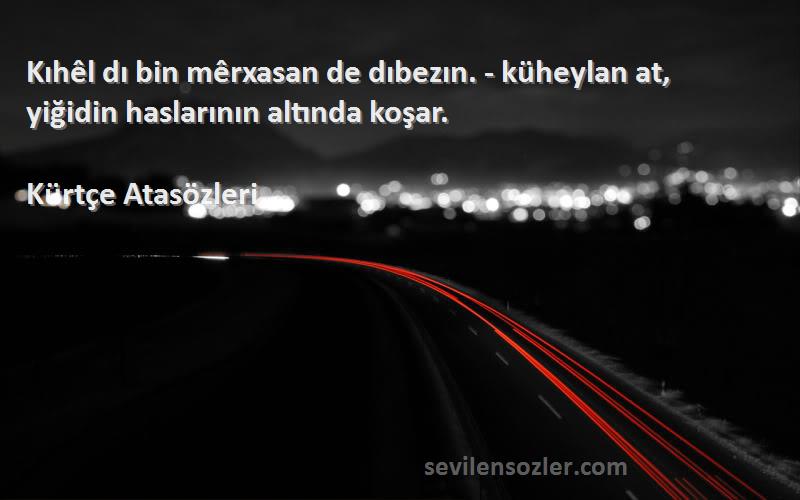 Kürtçe Atasözleri - Kıhêl dı bin mêrxasan de dıbezın. - küheylan at, yiğidin haslarının altında koşar.