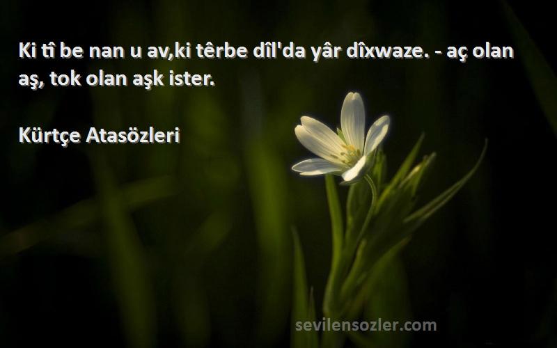 Kürtçe Atasözleri - Ki tî be nan u av,ki têrbe dîl'da yâr dîxwaze. - aç olan aş, tok olan aşk ister.