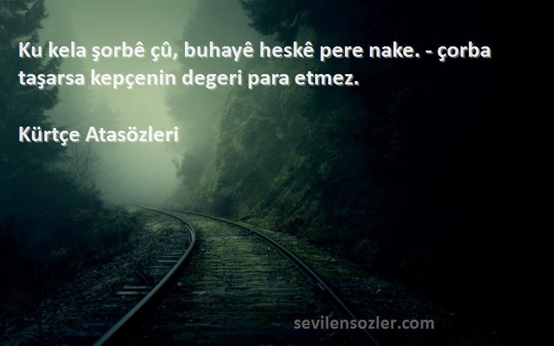 Kürtçe Atasözleri - Ku kela şorbê çû, buhayê heskê pere nake. - çorba taşarsa kepçenin degeri para etmez.