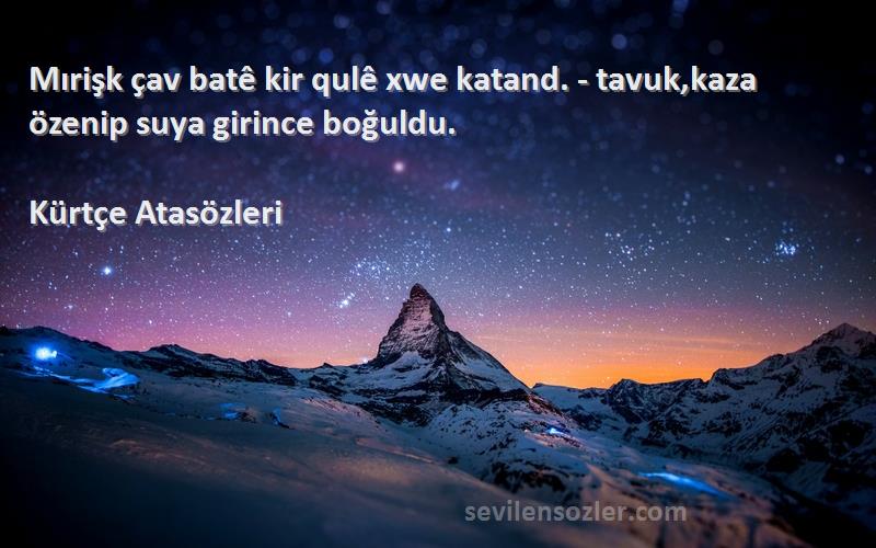 Kürtçe Atasözleri - Mırişk çav batê kir qulê xwe katand. - tavuk,kaza özenip suya girince boğuldu.