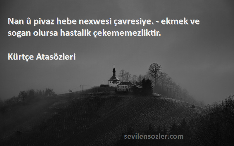 Kürtçe Atasözleri - Nan û pivaz hebe nexwesi çavresiye. - ekmek ve sogan olursa hastalik çekememezliktir.
