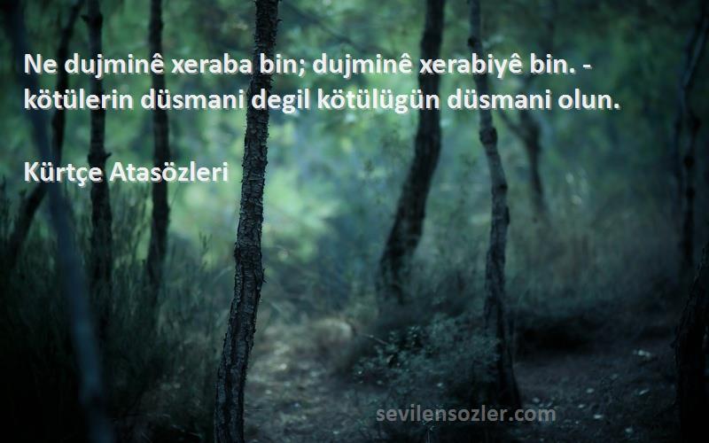 Kürtçe Atasözleri - Ne dujminê xeraba bin; dujminê xerabiyê bin. - kötülerin düsmani degil kötülügün düsmani olun.