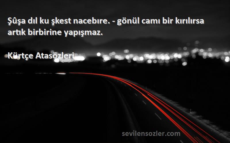 Kürtçe Atasözleri - Şûşa dıl ku şkest nacebıre. - gönül camı bir kırılırsa artık birbirine yapışmaz.