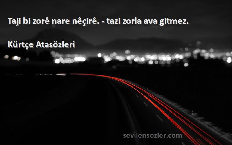 Kürtçe Atasözleri - Taji bi zorê nare nêçirê. - tazi zorla ava gitmez.