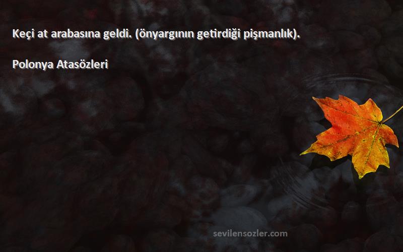 Polonya Atasözleri - Keçi at arabasına geldi. (önyargının getirdiği pişmanlık).