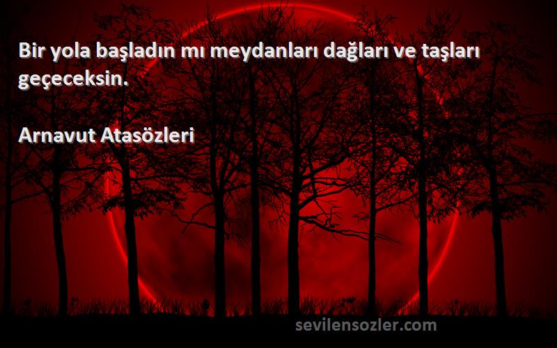 Arnavut Atasözleri - Bir yola başladın mı meydanları dağları ve taşları geçeceksin.