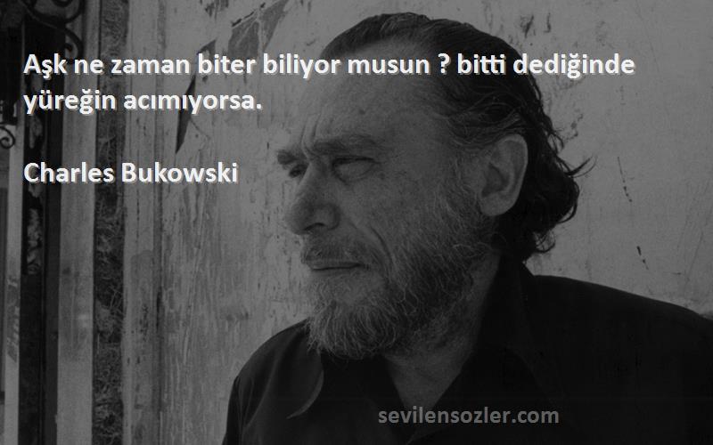 Charles Bukowski Sözleri 
Aşk ne zaman biter biliyor musun ? bitti dediğinde yüreğin acımıyorsa.