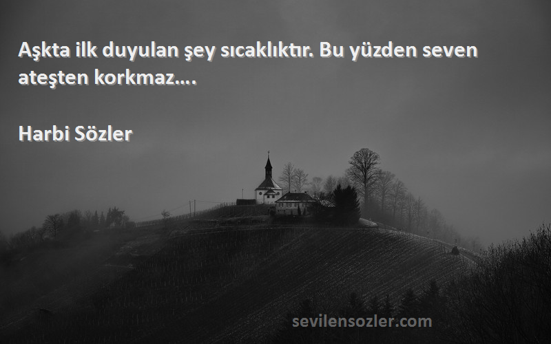 Harbi Sözler Sözleri 
Aşkta ilk duyulan şey sıcaklıktır. Bu yüzden seven ateşten korkmaz….