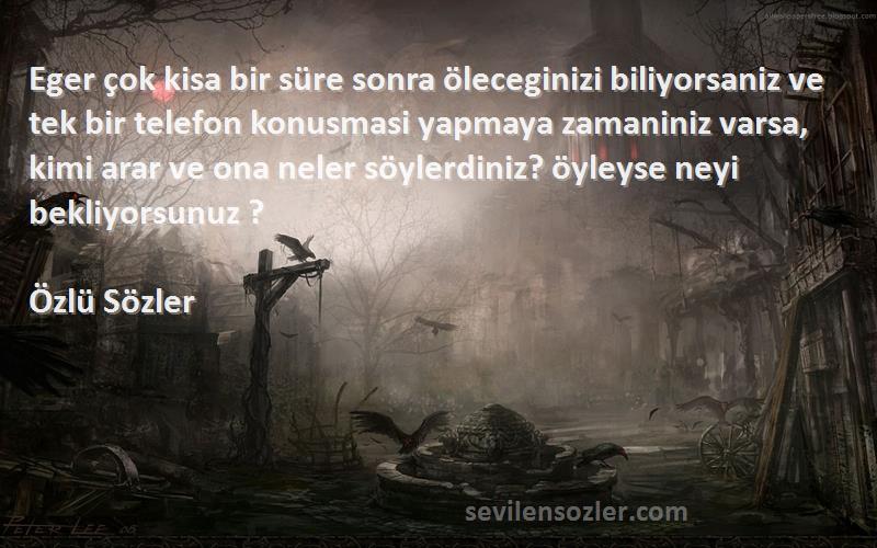 Özlü Sözler Sözleri 
Eger çok kisa bir süre sonra öleceginizi biliyorsaniz ve tek bir telefon konusmasi yapmaya zamaniniz varsa, kimi arar ve ona neler söylerdiniz? öyleyse neyi bekliyorsunuz ?