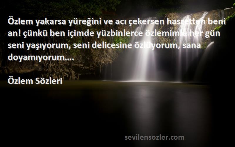 Özlem  Sözleri 
Özlem yakarsa yüreğini ve acı çekersen hasretten beni an! çünkü ben içimde yüzbinlerce özlemimle her gün seni yaşıyorum, seni delicesine özlüyorum, sana doyamıyorum….