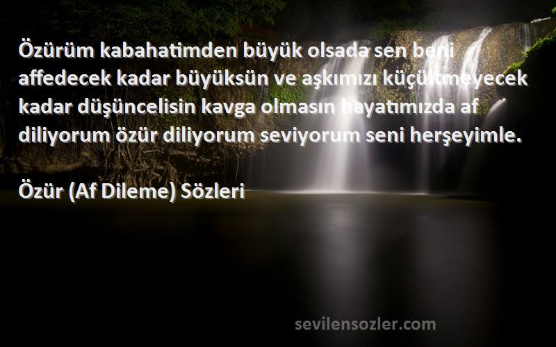 Özür (Af Dileme)  Sözleri 
Özürüm kabahatimden büyük olsada sen beni affedecek kadar büyüksün ve aşkımızı küçültmeyecek kadar düşüncelisin kavga olmasın hayatımızda af diliyorum özür diliyorum seviyorum seni herşeyimle.