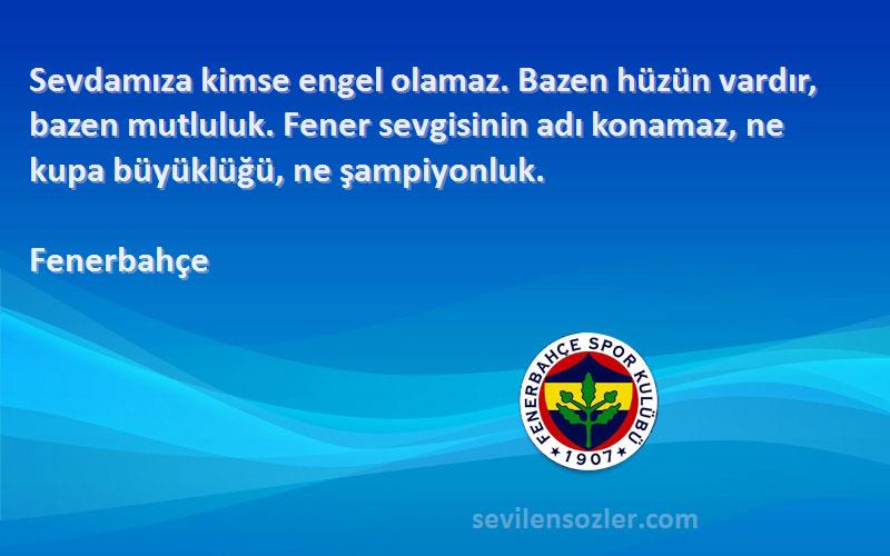 Fenerbahçe Sözleri 
Sevdamıza kimse engel olamaz. Bazen hüzün vardır, bazen mutluluk. Fener sevgisinin adı konamaz, ne kupa büyüklüğü, ne şampiyonluk.