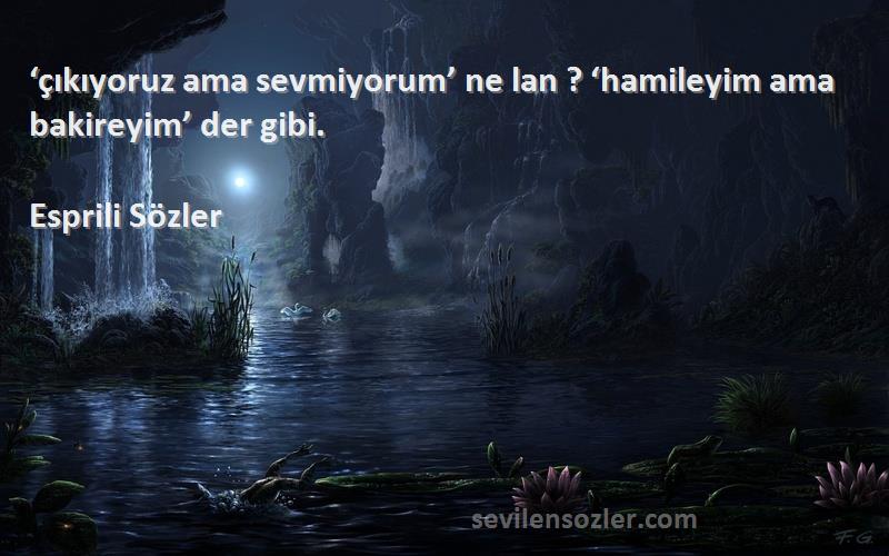 Esprili Sözler Sözleri 
‘çıkıyoruz ama sevmiyorum’ ne lan ? ‘hamileyim ama bakireyim’ der gibi.