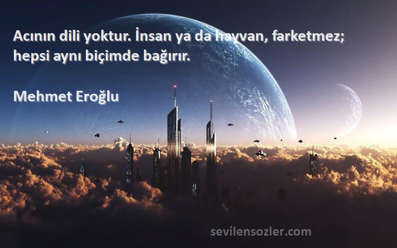 Mehmet Eroğlu Sözleri 
Acının dili yoktur. İnsan ya da hayvan, farketmez; hepsi aynı biçimde bağırır.
