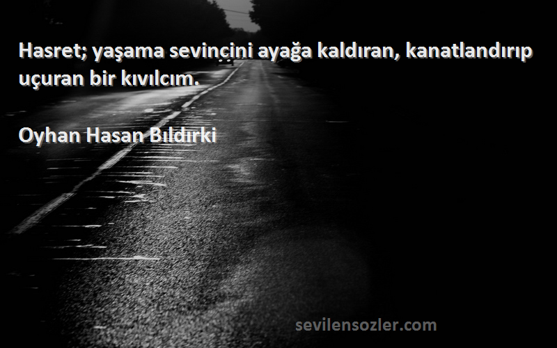 Oyhan Hasan Bıldırki Sözleri 
Hasret; yaşama sevincini ayağa kaldıran, kanatlandırıp uçuran bir kıvılcım.