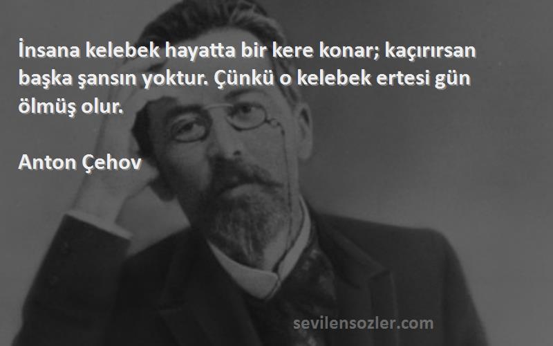 Anton Çehov Sözleri 
İnsana kelebek hayatta bir kere konar; kaçırırsan başka şansın yoktur. Çünkü o kelebek ertesi gün ölmüş olur.