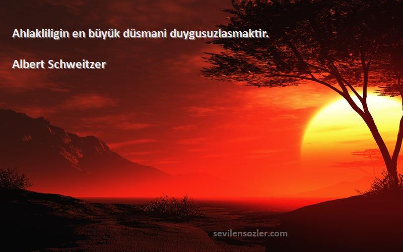 Albert Schweitzer Sözleri 
Ahlakliligin en büyük düsmani duygusuzlasmaktir.