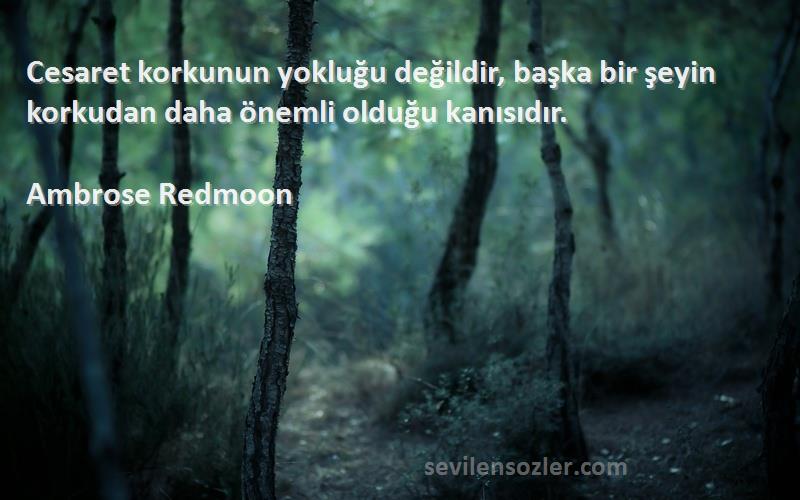 Ambrose Redmoon - Cesaret korkunun yokluğu değildir, başka bir şeyin korkudan daha önemli olduğu kanısıdır.