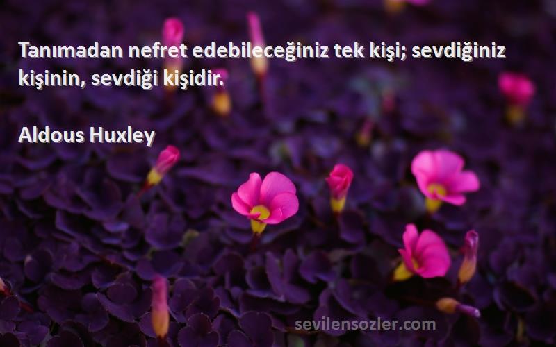 Aldous Huxley - Tanımadan nefret edebileceğiniz tek kişi; sevdiğiniz kişinin, sevdiği kişidir.