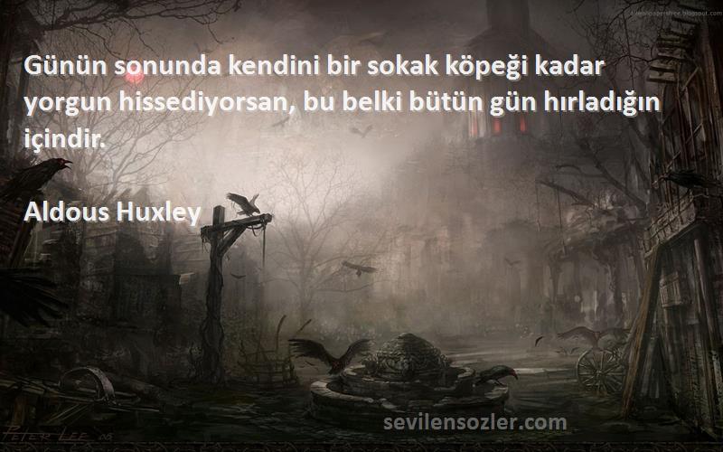 Aldous Huxley Sözleri 
Günün sonunda kendini bir sokak köpeği kadar yorgun hissediyorsan, bu belki bütün gün hırladığın içindir.