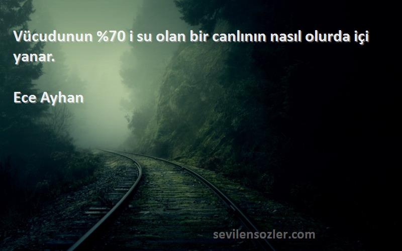 Ece Ayhan Sözleri 
Vücudunun %70 i su olan bir canlının nasıl olurda içi yanar.