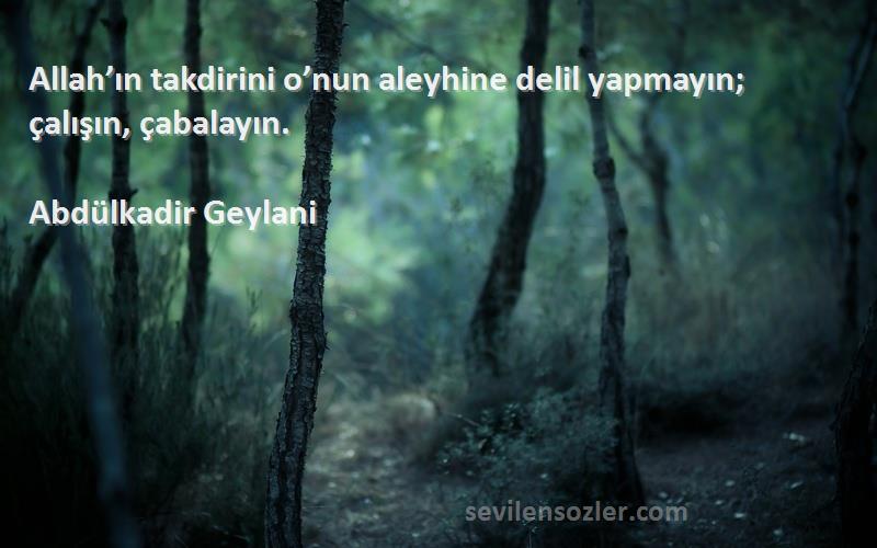 Abdülkadir Geylani Sözleri 
Allah’ın takdirini o’nun aleyhine delil yapmayın; çalışın, çabalayın.