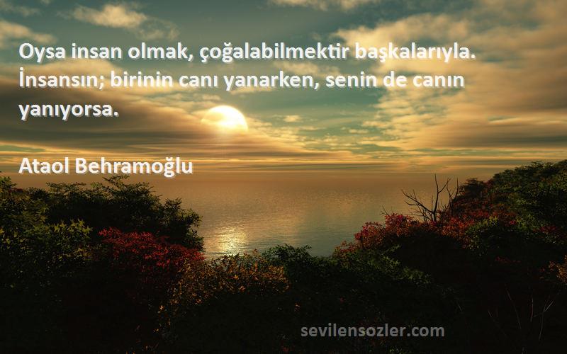 Ataol Behramoğlu Sözleri 
Oysa insan olmak, çoğalabilmektir başkalarıyla. İnsansın; birinin canı yanarken, senin de canın yanıyorsa.