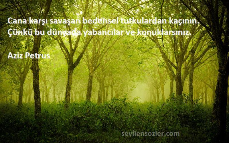 Aziz Petrus Sözleri 
Cana karşı savaşan bedensel tutkulardan kaçının. Çünkü bu dünyada yabancılar ve konuklarsınız.