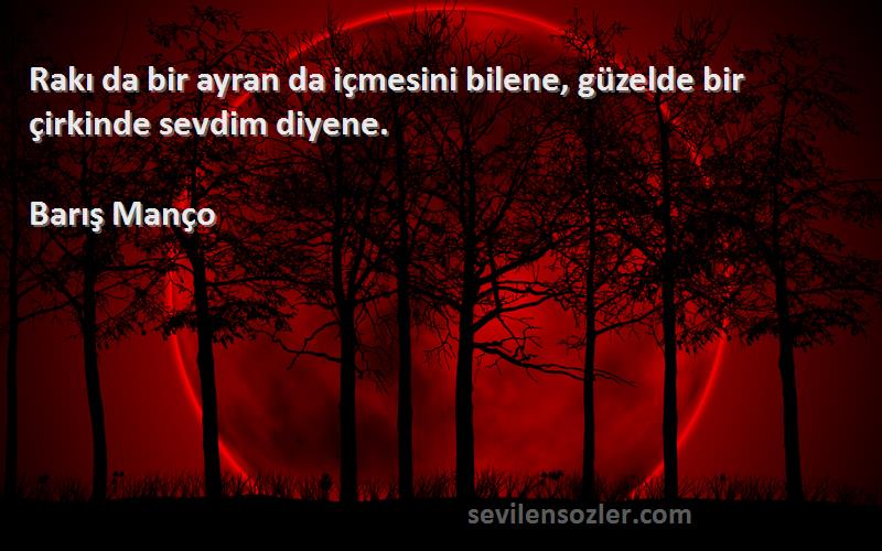 Barış Manço Sözleri 
Rakı da bir ayran da içmesini bilene, güzelde bir çirkinde sevdim diyene.