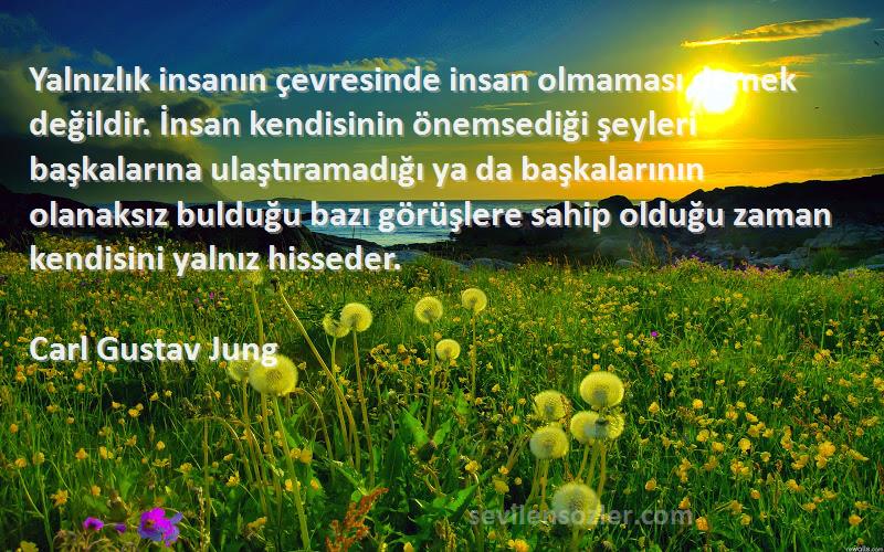 Carl Gustav Jung Sözleri 
Yalnızlık insanın çevresinde insan olmaması demek değildir. İnsan kendisinin önemsediği şeyleri başkalarına ulaştıramadığı ya da başkalarının olanaksız bulduğu bazı görüşlere sahip olduğu zaman kendisini yalnız hisseder.