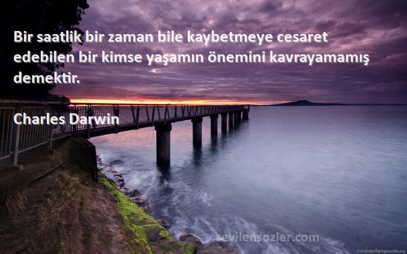 Charles Darwin Sözleri 
Bir saatlik bir zaman bile kaybetmeye cesaret edebilen bir kimse yaşamın önemini kavrayamamış demektir.