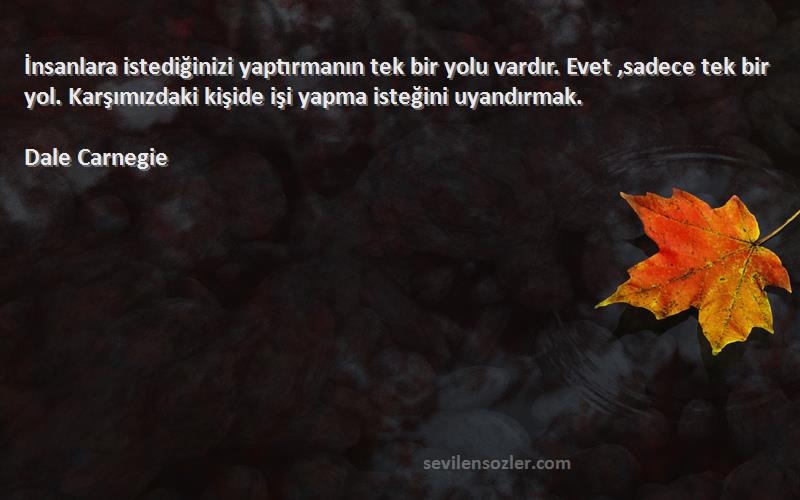 Dale Carnegie Sözleri 
İnsanlara istediğinizi yaptırmanın tek bir yolu vardır. Evet ,sadece tek bir yol. Karşımızdaki kişide işi yapma isteğini uyandırmak.