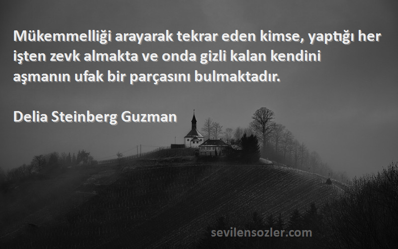 Delia Steinberg Guzman Sözleri 
Mükemmelliği arayarak tekrar eden kimse, yaptığı her işten zevk almakta ve onda gizli kalan kendini aşmanın ufak bir parçasını bulmaktadır.