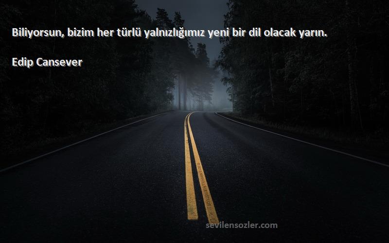 Edip Cansever Sözleri 
Biliyorsun, bizim her türlü yalnızlığımız yeni bir dil olacak yarın.