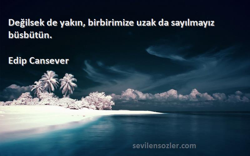 Edip Cansever Sözleri 
Değilsek de yakın, birbirimize uzak da sayılmayız büsbütün.