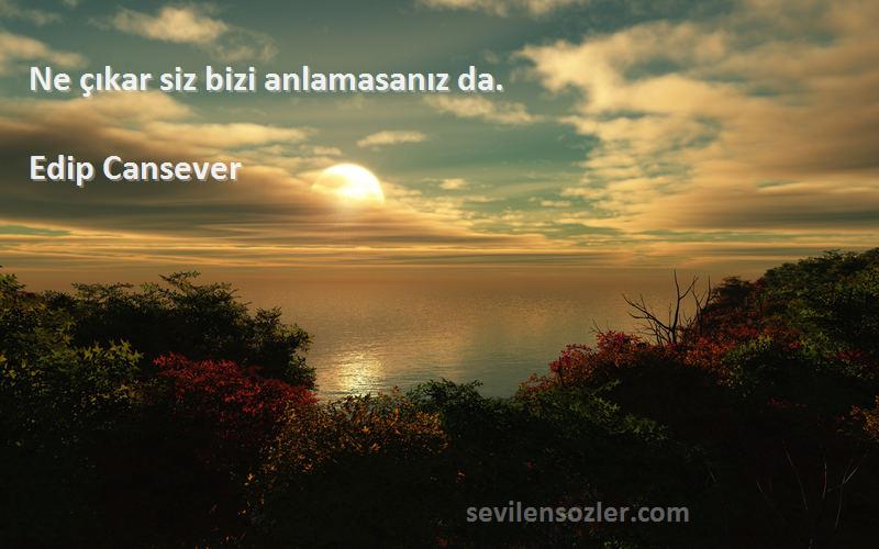 Edip Cansever Sözleri 
Ne çıkar siz bizi anlamasanız da.