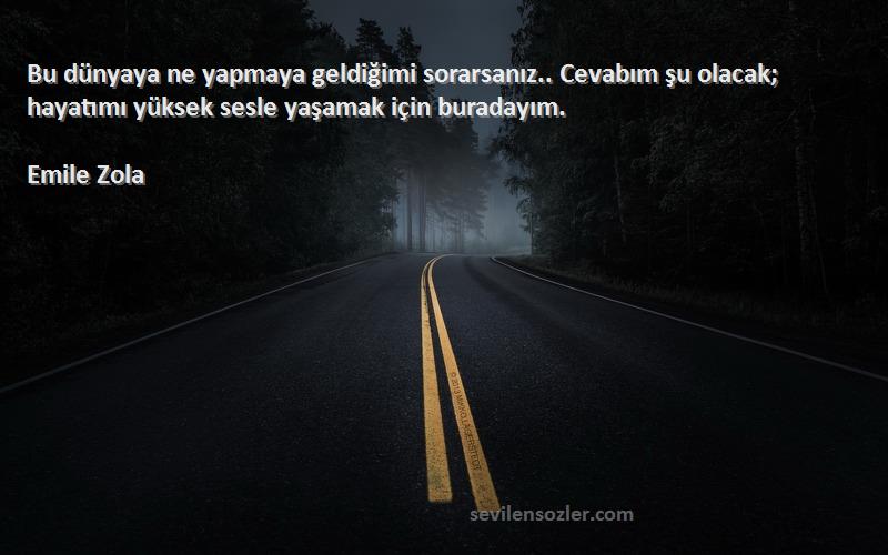 Emile Zola Sözleri 
Bu dünyaya ne yapmaya geldiğimi sorarsanız.. Cevabım şu olacak; hayatımı yüksek sesle yaşamak için buradayım.