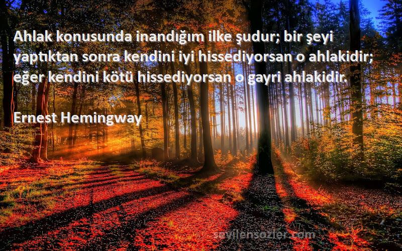 Ernest Hemingway Sözleri 
Ahlak konusunda inandığım ilke şudur; bir şeyi yaptıktan sonra kendini iyi hissediyorsan o ahlakidir; eğer kendini kötü hissediyorsan o gayri ahlakidir.